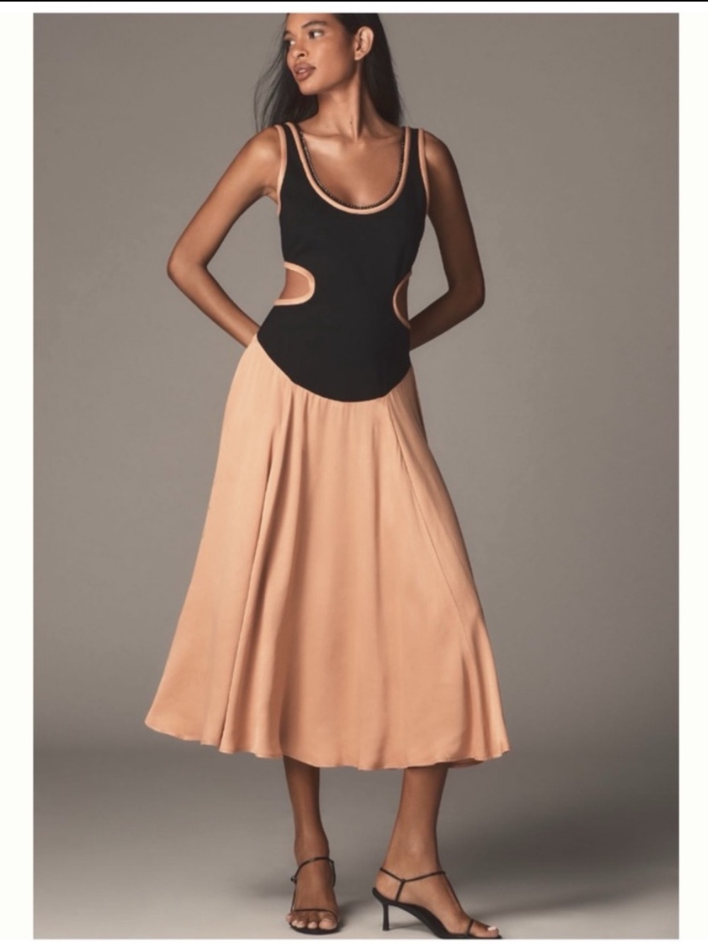 NWT Anthropologie Maeve Sleeveless Scoop-Neck Chain-Trim Cutout Midi Dress L